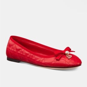 Dior DIORAMOUR DIOR BALLET FLAT Red Quilted Cannage Calfskin size 38.5
